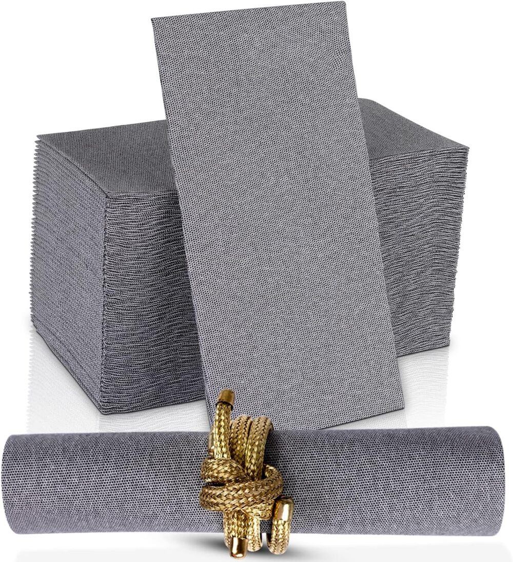 200-pack Premium Disposable Paper Napkins - Made In USA, Soft, Linen Feel, Gray